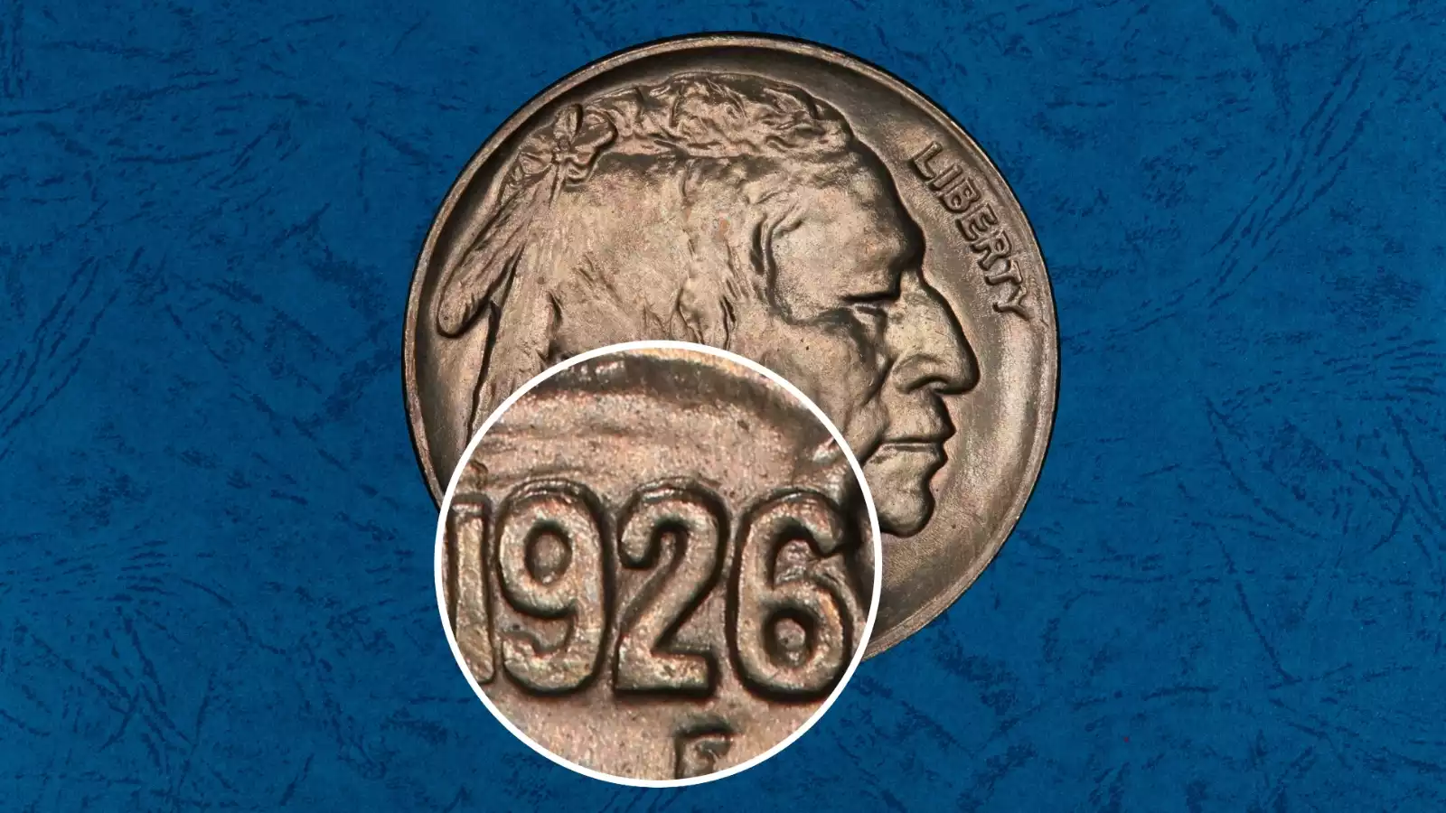 1926 Philadelphia Buffalo nickel Doubled Die Obverse showing doubling on the date and LIBERTY lettering